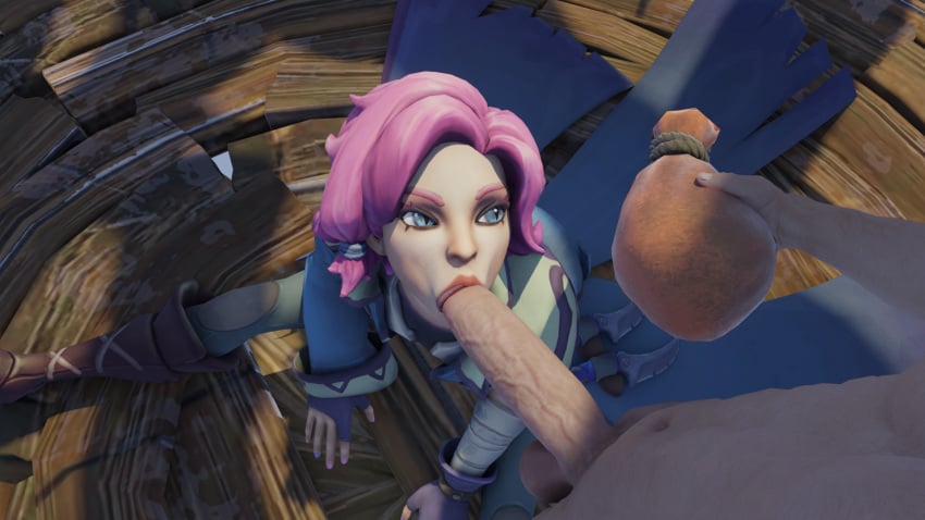 1boy 1girls 3d blowjob fellatio female guzemberg maeve_(paladins) male oral paladins penis pink_hair self_upload unseen_male_face