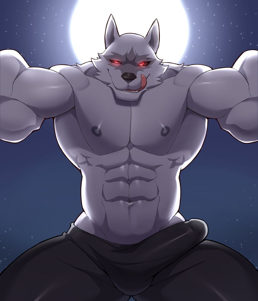 2023 absurd_res anthro bulge canid canine canis clothed clothing death_(puss_in_boots) digital_media_(artwork) dreamworks genital_outline hi_res licking licking_lips looking_at_viewer male male_only mammal moon muscular muscular_anthro muscular_male muto20002 nipples puss_in_boots_(dreamworks) puss_in_boots_(film) puss_in_boots_the_last_wish red_eyes shrek_(series) solo tongue tongue_out topless universal_pictures universal_studios wolf