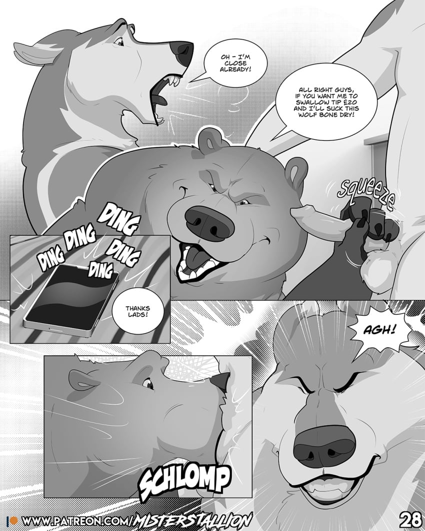 bear canid canine canis comic fellatio hi_res knot male male/male mammal misterstallion oral penile sex wolf