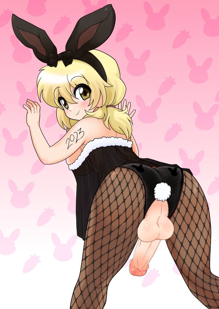 1futa 2023 against_wall anal anal_object_insertion anal_tail animal_ears ass back back_view bent_over big_penis blonde_hair blush breasts chinese_zodiac clothed clothing dard_drak erection fake_animal_ears fake_tail fishnet_pantyhose fishnets from_behind futa_sans_pussy futanari hidamari_sketch human light-skinned_futanari light_skin long_hair looking_at_viewer looking_back miyako_(hidamari_sketch) mostly_clothed new_year object_insertion pantyhose penis pink_background rabbit_ears rabbit_tail see-through smile solo standing tail testicles year_of_the_rabbit