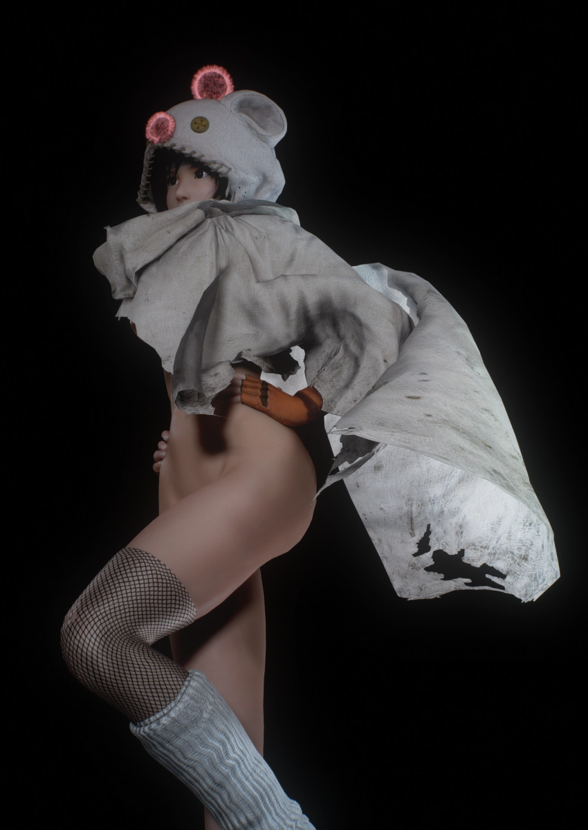 1girls 3d armwear ass athletic athletic_female black_hair bottomless brown_eyes bubble_butt casual clothing female female_focus female_only final_fantasy final_fantasy_vii final_fantasy_vii_remake fingerless_gloves footwear handwear hood hourglass_figure human kunoichi legwear navel ninja nude nude_female nudity outerwear pale_skin poncho short_hair skinny standing tagme teenager thighhighs tomboy toned toned_female virt-a-mate virtamate wide_hips yuffie_kisaragi