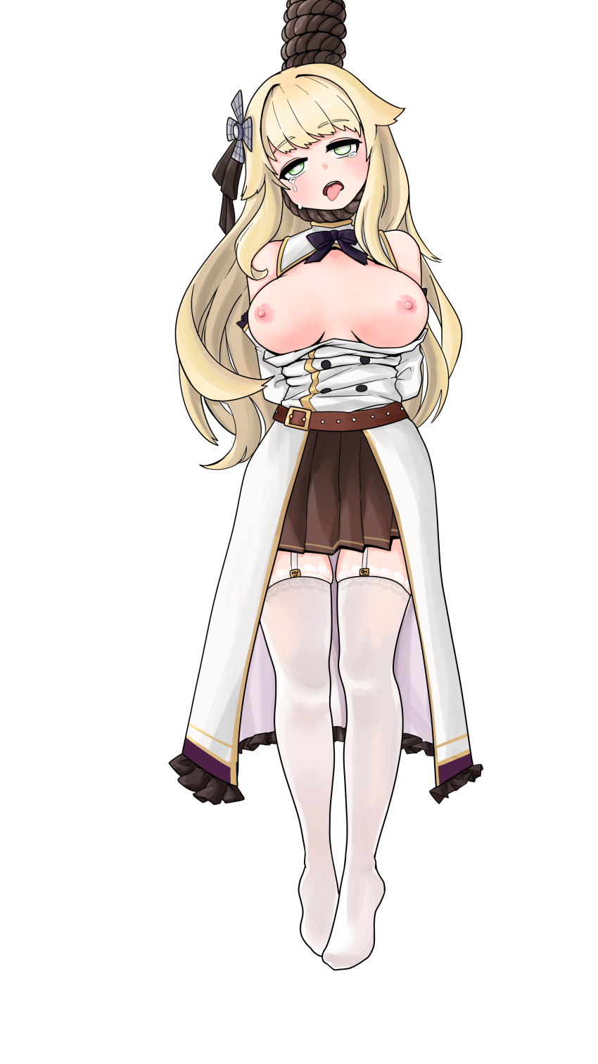 1girls asphyxiation blonde_hair breasts corpse death execution exposed_breasts female female_death gore guro hanged long_hair nipples noose snuff stockings