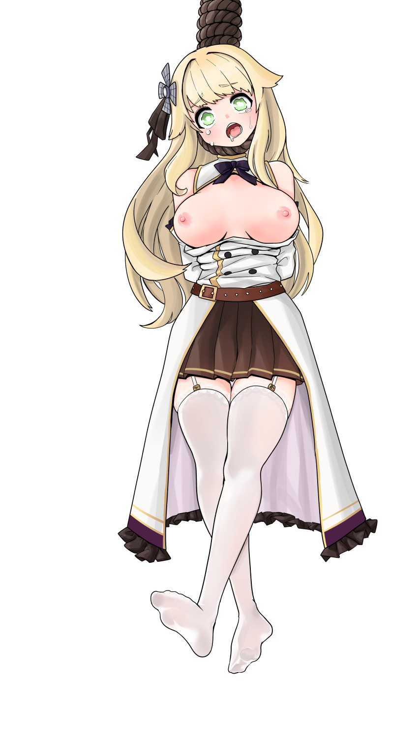 1girls asphyxiation blonde_hair breasts death execution exposed_breasts female female_death gore guro hanged long_hair nipples noose snuff stockings