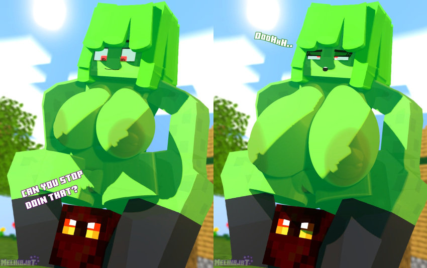 1girls 3d breast_expansion breast_growth female green_body green_hair growth magma_cube melinajbt mine-imator minecraft nude nude_female omi_(melinajbt) pussy rule_63 slime_(minecraft) slime_girl squatting