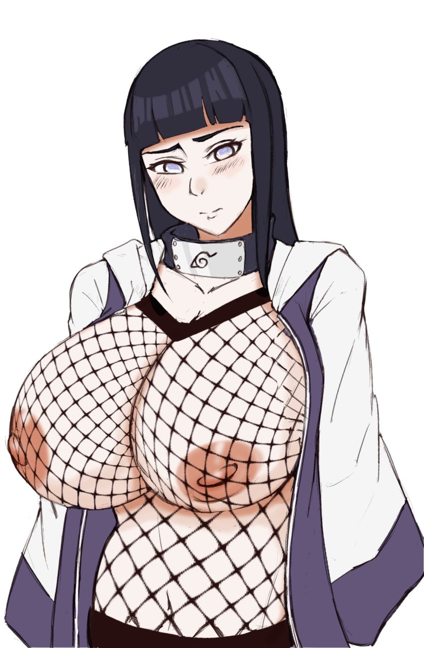 1girls big_breasts black_hair fishnet_shirt grand_sanctuary huge_breasts hyuuga_hinata light-skinned_female light_skin looking_at_viewer naruto naruto_(series) naruto_shippuden voluptuous voluptuous_female white_background