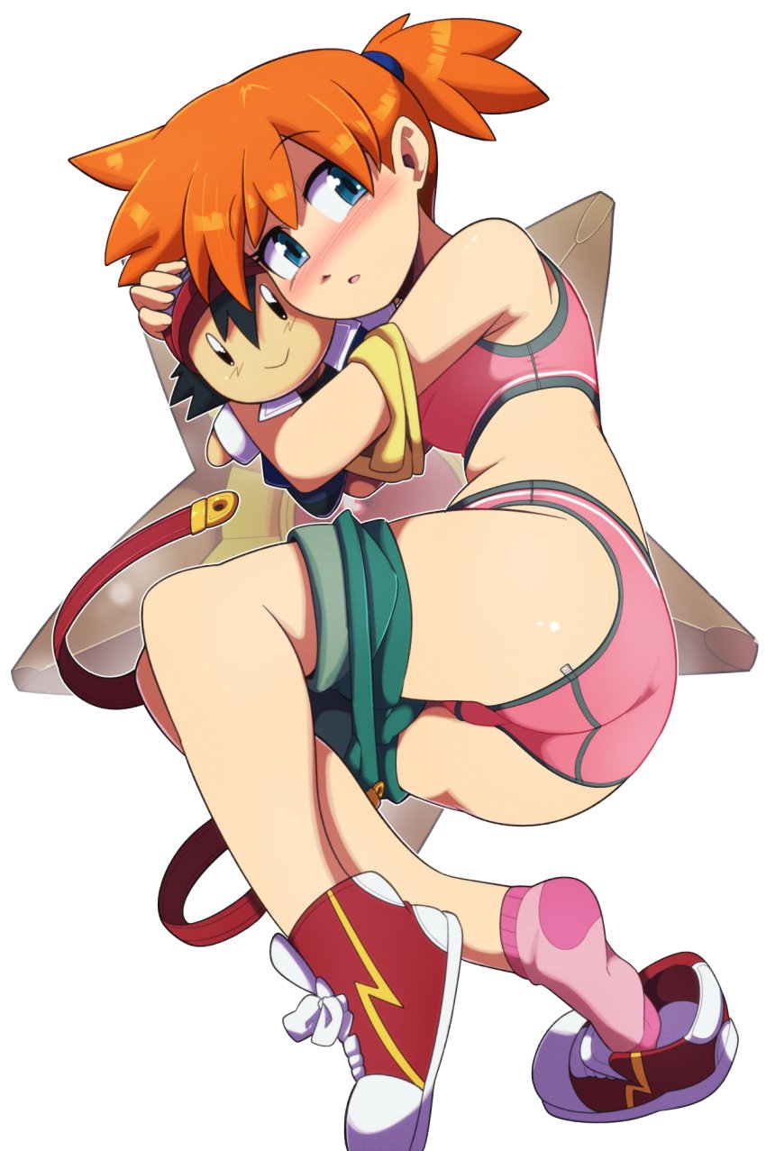 1girls ankle_socks anklehighs aqua_eyes ass asymmetrical_hair blue_eyes blush bra clothing euf-dreamer eyelashes female female_only game_freak gen_1_pokemon gym_leader hair_between_eyes hair_tie high_resolution kasumi_(pokemon) legs nintendo orange_hair pants pantsu pink_socks pink_underwear pokemon pokemon_(anime) pokemon_(classic_anime) pokemon_(game) pokemon_rgby ponytail satoshi_(pokemon) shirt short_hair short_shorts shorts side_ponytail socks solo sportswear staryu suspenders tank_top tied_hair underwear vagina yellow_shirt yellow_tank_top