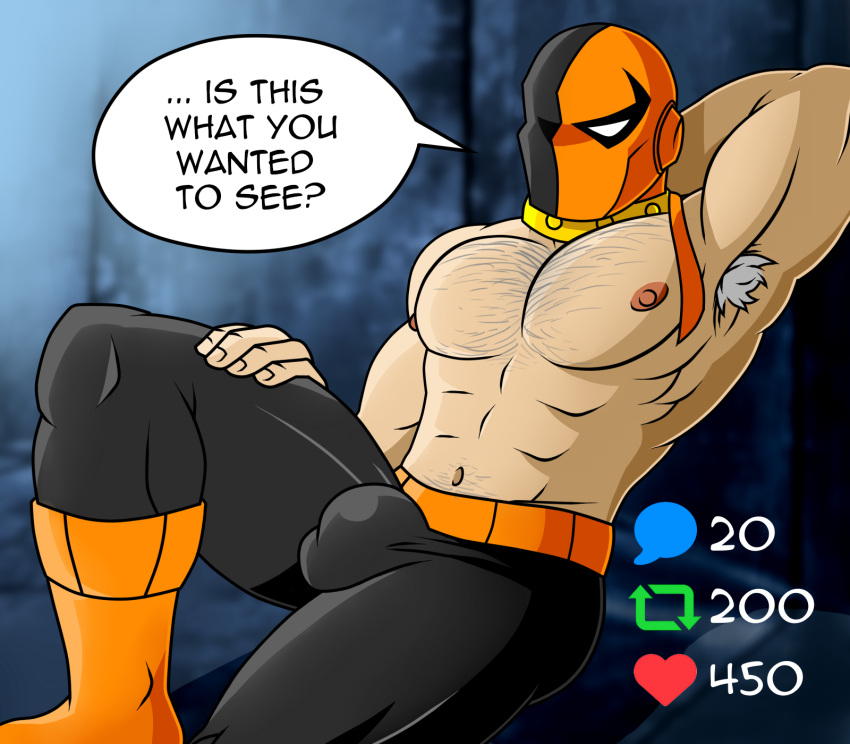 1boy armpit armpit_hair big_bulge bulge chest_hair dc dc_comics deathstroke hairy_chest makidotsukashi male_only muscular muscular_legs muscular_male older_male slade_wilson solo_male teen_titans