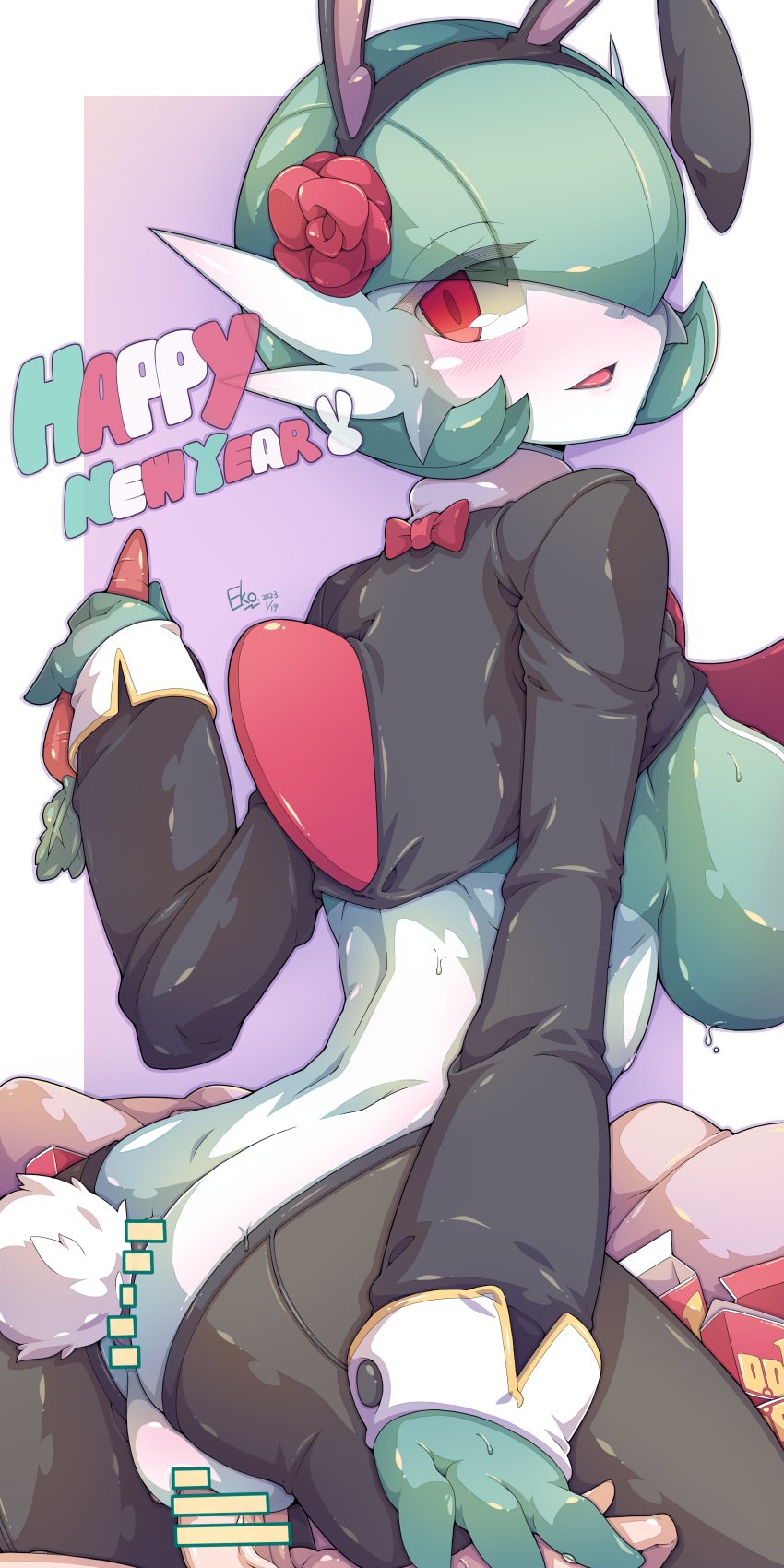 1girls anthro blush bunny_ears bunny_tail bunnysuit easter eko. female female_focus female_gardevoir female_only female_penetrated female_pokemon gardevoir huge_breasts human_on_pokemon humanoid long_eyelashes nintendo playboy_bunny pokémon_(species) pokemon pokemon_(species) red_eyes sex skinny text tongue_out