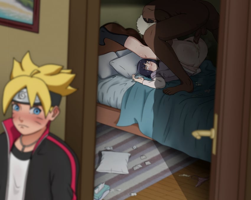 1girls 2boys almost_naked arched_back arm_tattoo ass balls barefoot bed bedroom big_ass big_butt black_socks blonde_hair blue_eyes blue_hair blush boruto:_naruto_next_generations bottomless byakugan caught_in_the_act cheating cheating_wife climax clothed clothed_female clothed_female_nude_male cuckold cum cum_drip cum_inside cumdrip cumshot dark-skinned_male dark_skin darui door dripping_cum ejaculation facial_markings feet female female_pubic_hair forehead_protector hairy_pussy headband hi_res high_resolution highres hyuuga_hinata indoors interracial knee_socks kneehighs kneesocks large_ass legs_behind_head legs_up light-skinned_female light_skin looking_at_another looking_away looking_to_the_side male mating_press mature mature_female milf mother mother_and_son motherly_cuckold naked naruto naruto_(series) netorare no_panties nose_blush noxdsa ntr nude nude_male on_back on_bed partially_clothed peeping penis piledriver_position pillow pubes pubic_hair purple_eyes shounen_jump socks son stealth_sex sweat sweatdrop tattoo toes uzumaki_boruto whisker_markings whiskers yellow_hair