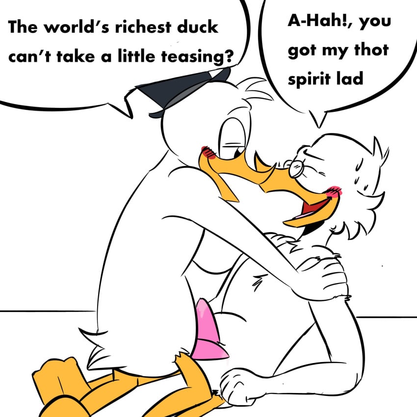 age_difference anatid anseriform anthro avian bird blush bodily_fluids disney donald_duck dripping duck ducktales ducktales_(2017) duo foreplay frottage genital_fluids genitals hi_res incest male male/male penis precum precum_drip scrooge_mcduck sex teasing uncle_and_nephew yaoi