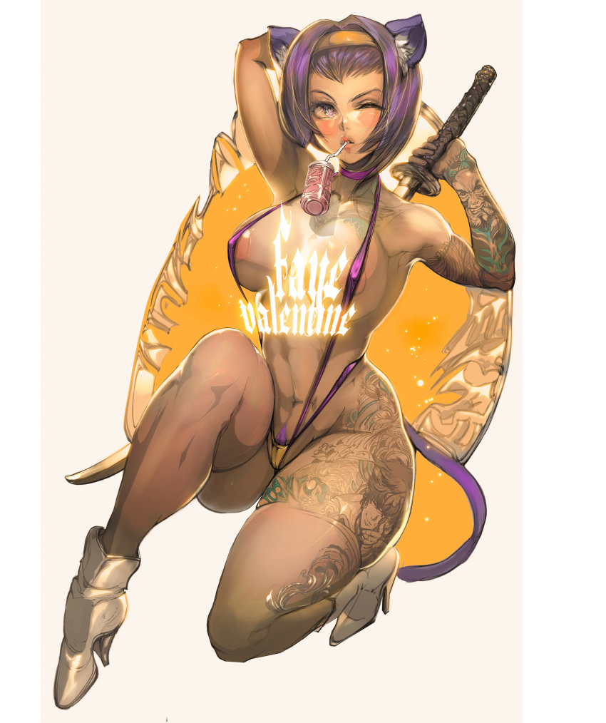 beige_background cowboy_bebop faye_valentine female female_only parkjinsuky pubic_hair pubic_hair_peek purple_eyes purple_hair sling_bikini tagme white_background