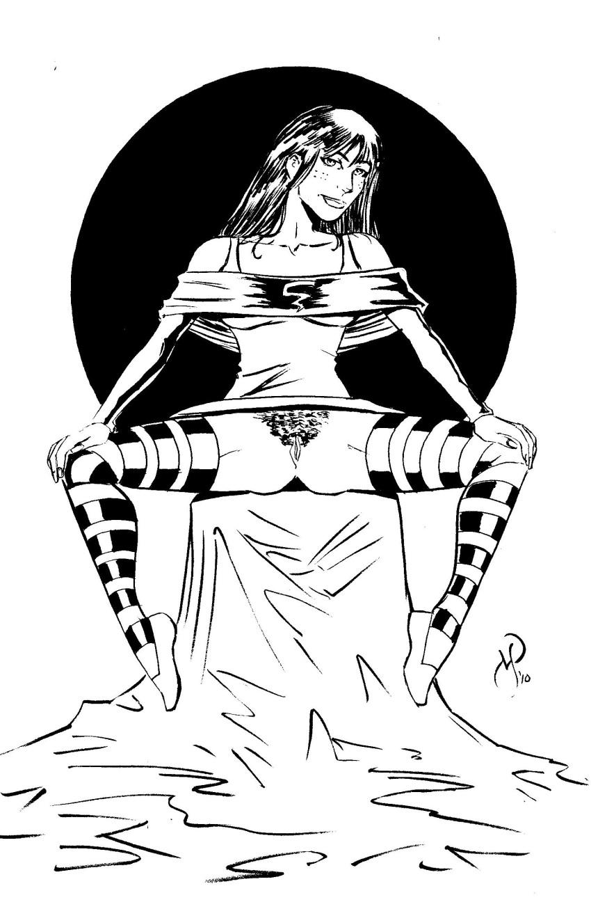 1girls 2010 alternate_version_available cyclone_(dc) dc dc_comics female female_only inked justice_society_of_america maxine_hunkel michael_powell monochrome solo tagme uncensored