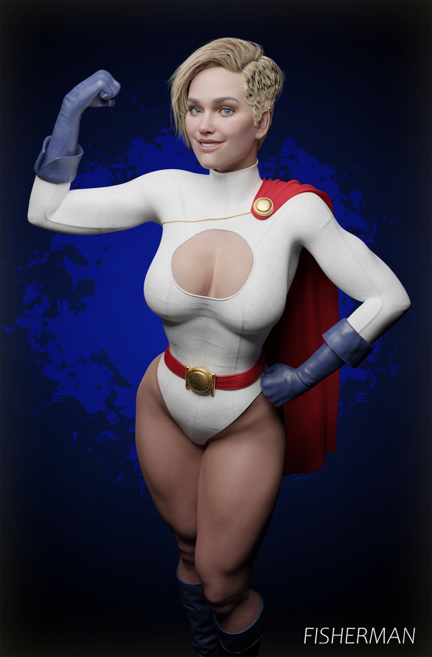 1girls 3d big_breasts blender blonde_female blonde_hair blue_boots blue_eyes blue_gloves boob_window boots cape dc dc_comics female female_only fisherman gloves injustice_2 kara_zor-el kryptonian leotard light-skinned_female light_skin pinup power_girl red_belt red_cape short_hair smile solo solo_female thighs toned toned_body toned_female toned_legs toned_thighs watermark white_leotard