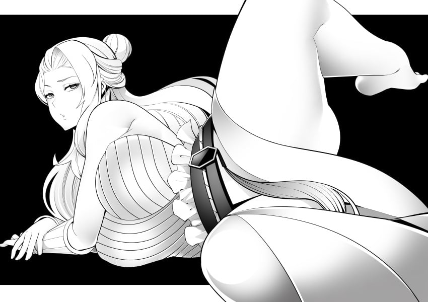 1girls breasts female female_only huge_breasts leg_up monochrome nachocobana rooster_teeth rwby salem_(human)_(rwby) salem_(rwby) solo thick_thighs thighs