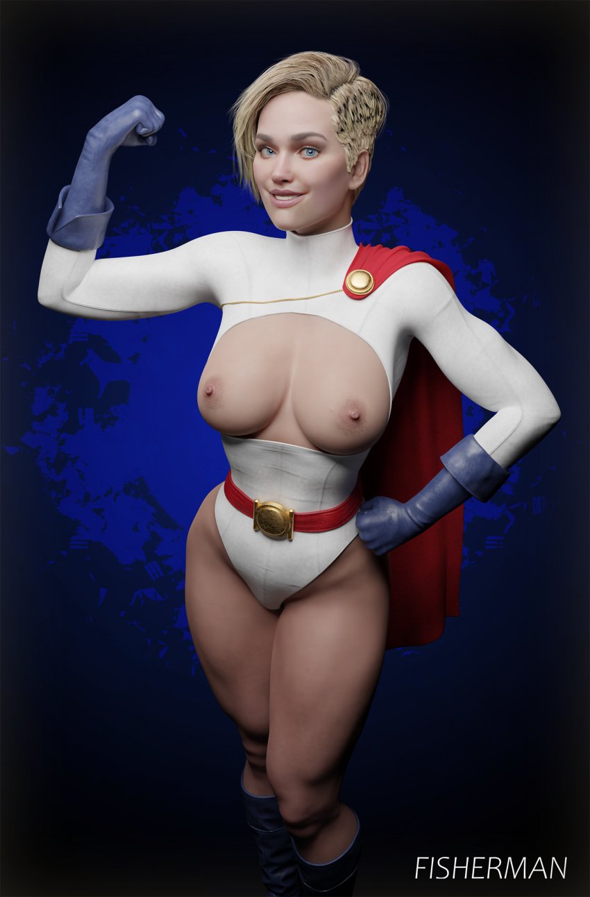 1girls 3d areola areolae big_breasts blender blonde_female blonde_hair blue_boots blue_eyes blue_gloves boob_window boots cape dc dc_comics female female_focus female_only fisherman gloves injustice_2 kara_zor-l karen_starr kryptonian leotard light-skinned_female light_skin pinup power_girl power_girl_(injustice) red_belt red_cape short_hair smile solo solo_female superman_(series) thighs toned toned_body toned_female toned_legs toned_thighs watermark white_leotard