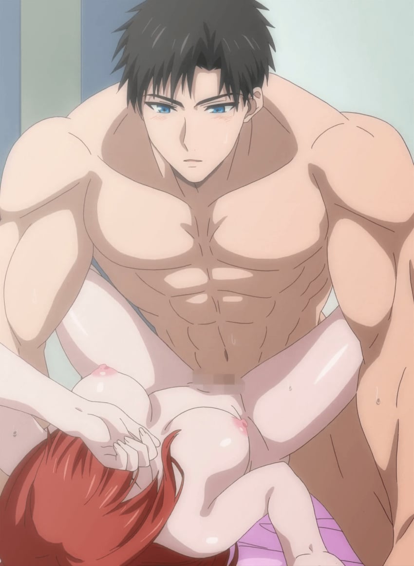 1boy 1boy1girl 1girls abs bed beefcake biceps big_muscles bodybuilder canon_couple completely_nude completely_nude_female completely_nude_male female fire_in_his_fingertips fujihashi_ryou handsome hunk male mizuno_souma muscles muscular_male nude sex stitched straight vaginal_penetration