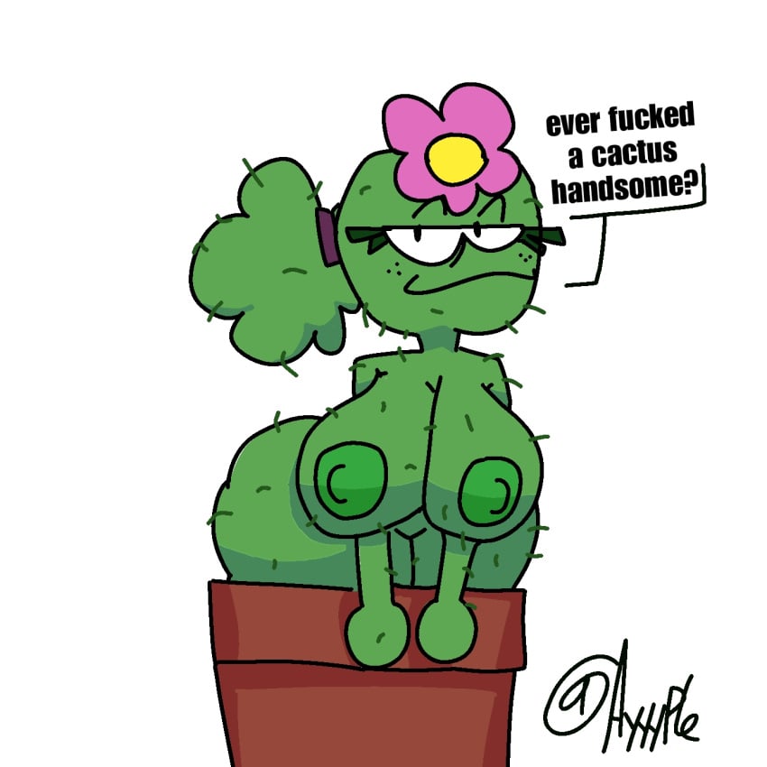 afro ayyyple breasts cacti cactus carol_(ayyyple) eyelashes flower_in_hair funny green_hair green_skin humor looking_at_viewer meme nipples simple_background simple_coloring simple_eyes simple_shading smug smug_face spikes thick thick_thighs