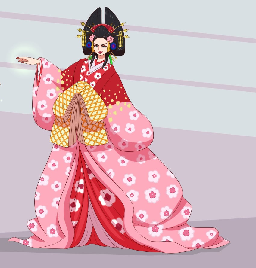 absurdres artist_request black_hair female female_only highres japanese_clothes kimono komurasaki kozuki_hiyori nihongami oiran one_piece prostitute smile wano_country