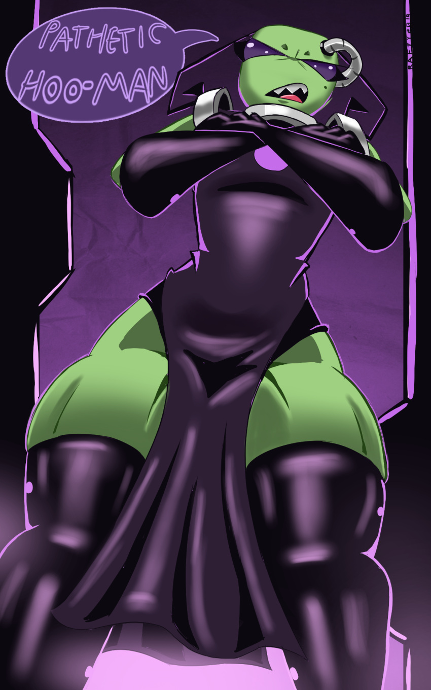 1girls alien alien_girl antennae clothed clothing dialogue dominant dominant_female female female_only green_skin invader_zim latex_boots latex_gloves latex_leotard leotard looking_down_at_viewer nickelodeon purple_eyes raftyverse speech_bubble standing tak_(invader_zim) text thighhigh_boots