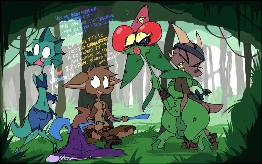 2d 2d_animation animated anthro blue_body brown_body bruised canid canine dialogue flygon forced forest green_body group hi_res kobold male male/male mammal marine nintendo nude original_characters plant pokemon rape roksim roksim_the_time_mage scalie scalie_male scalie_only short_playtime story story_in_description tree wide_hips