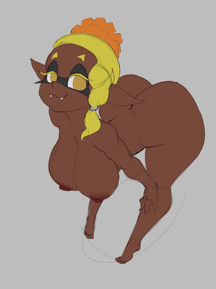 1girls 2d alternate_version_available big_ass big_breasts dark-skinned_female enormous_ass enormous_breasts frye_(splatoon) huge_ass huge_breasts looking_at_viewer massive_ass massive_breasts nude nude_female short_hair splatoon splatoon_3 tagme the_heking wide_hips yellow_hair