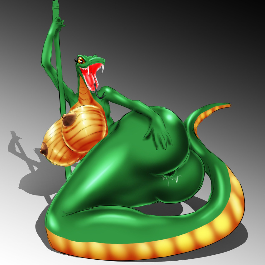 1:1 2d anthro anus apode areola ass big_breasts big_butt black_eyes black_tongue bodily_fluids breasts brown_areola brown_nipples draconcopode eyelashes fangs female forked_tongue green_body green_scales grey_background hand_on_butt hi_res huge_breasts huge_butt legless lying nipples on_side open_mouth paccsu reptile scales scalie scalie_female scalie_only serpentine simple_background snake solo teeth thegrossmind tongue wide_hips yellow_body yellow_scales yellow_sclera