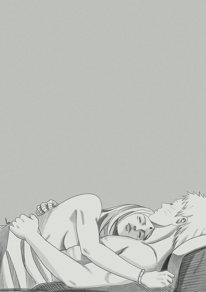 1boy1girl 2023 after_sex bandaged_arm blush boruto:_naruto_next_generations bracelet breasts closed_eyes cuddling facial_mark forehead_mark greyscale human human_only long_hair male/female monochrome naked narusakuart naruto naruto_(series) no_bra nude_female nude_male romantic romantic_couple sakura_haruno short_hair sideboob sleeping sleeping_nude sleeping_together straight topless under_covers uzumaki_naruto