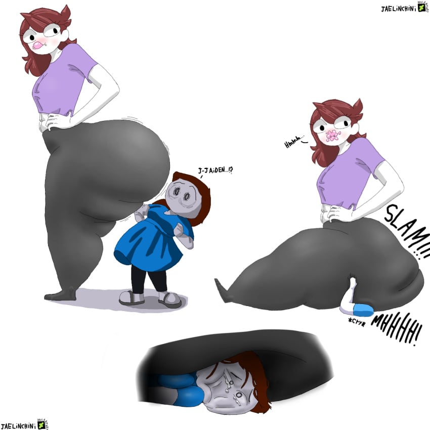 2girls ass brown_hair facesitting female female_only huge_ass jaelinchini jaiden jaiden_animations let_me_explain_studios massive_ass multiple_girls rebecca_parham thick_thighs youtube youtuber