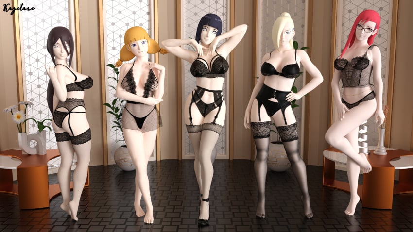 5girls belly_chain black_lingerie black_underwear blonde_hair blue_eyes blue_hair boruto:_naruto_next_generations bra brown_hair bustier byakugan corset female female_only garter_belt garter_straps garters ginger ginger_hair glasses hair_between_eyes hair_over_one_eye high_heels human hyuuga_hanabi hyuuga_hinata ino_yamanaka kagetane kazamatsuri_moegi lace-trimmed_panties lingerie looking_at_viewer milf multiple_girls naruto naruto_(series) naruto_shippuden nylons panties ponytail red_eyes red_hair seductive seductive_look seductive_smile see-through see-through_bra see-through_clothing short_hair sidecut stockings string_panties thighhighs twintails uzumaki_karin