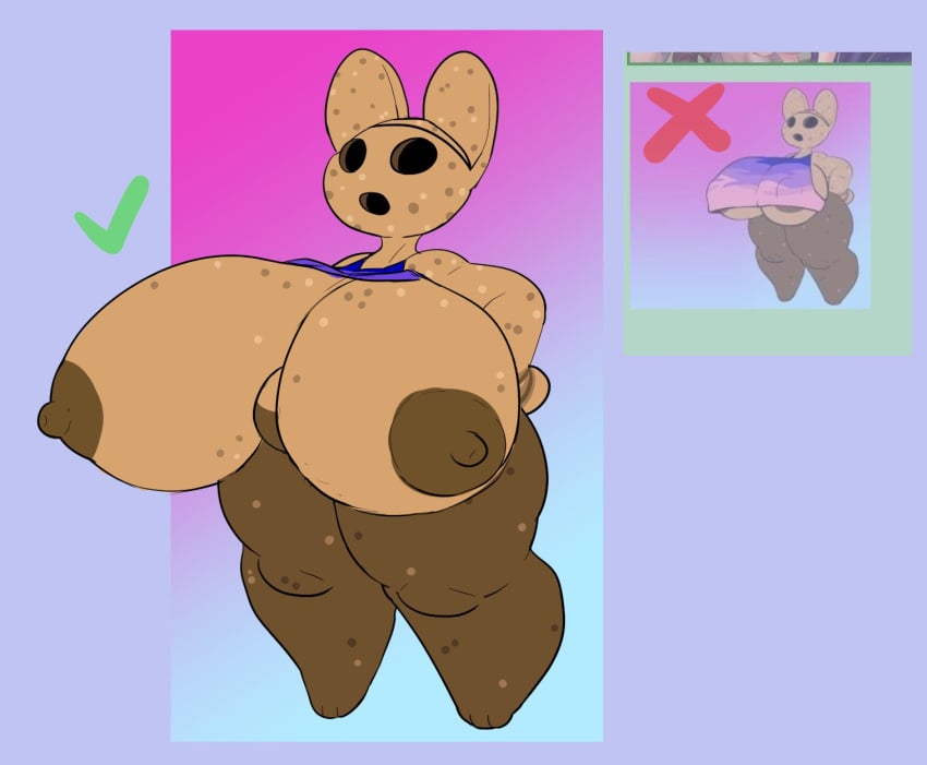 animal_crossing bottomless breasts coco_(animal_crossing) female huge_breasts nintendo onetiredbear rabbit thick_thighs video_games wide_hips