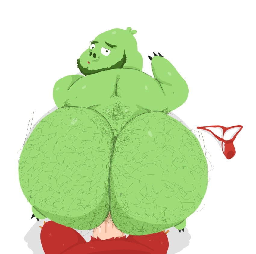 2023 alternate_version_available angry_birds animehikaridesu anthro ass beard big_butt bubble_ass bubble_butt dat_ass domestic_pig duo erection facial_hair genitals green_body hi_res king_leonard male male/male male_only mammal penis pig_(angry_birds) red_(angry_birds) red_body sex suid suina superchub sus_(pig) the_angry_birds_movie yaoi