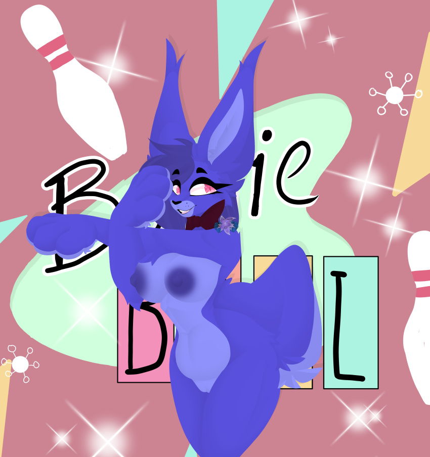 absurd_res anthro belly bonnie_(fnaf) bow_tie bowling breasts female five_nights_at_freddy's five_nights_at_freddy's:_security_breach fur genitals glamrock_bonnie_(fnaf) hair hi_res lagomorph leporid looking_at_viewer mammal nipples open_mouth paws purple_body purple_fur pussy rabbit rule_63 scottgames short_hair smile solo stretching tail tail_tuft teeth tsukipaw tuft wide_hips