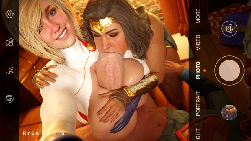 1boy 2girls 3d assisted_paizuri big_breasts blender blonde_hair blue_eyes boobjob breast_press breasts clark_kent curvy cute dc dc_comics fellatio_through_another's_paizuri huge_breasts huge_cock incest injustice_2 kal-el karen_starr large_breasts light-skinned_female light-skinned_male looking_pleasured masturbation oral paizuri pleasure_face power_girl romantic rysketches seductive selfie showing_off smile superman superman_(series) teamwork threesome titjob wonder_woman wonder_woman_(series)