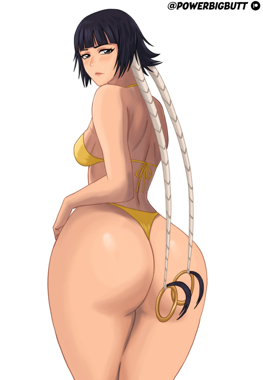 1girls artist_name ass_bigger_than_head back_view big_ass big_butt bikini black_hair bleach blue_eyes blunt_bangs blush bottom_heavy braids breasts dat_ass embarrassed fat_ass from_behind huge_ass legs_together light-skinned_female light_skin looking_at_viewer looking_back micro_bikini patreon_username petite petite_female powerbigbutt presenting presenting_ass presenting_hindquarters rear_view round_ass short_hair short_hair_with_long_locks sideboob skimpy skimpy_bikini small_breasts soifon swimsuit thick_ass thick_thighs thighs twin_braids url watermark web_address