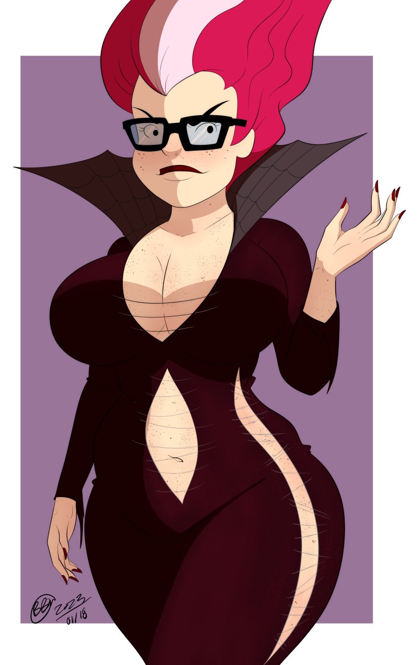 1girls big_breasts bunbunmuffinart clothed clothing female female_focus female_only freckles glasses light-skinned_female light_skin red_hair revealing_clothes ruffled_hair scooby-doo signature text thick_thighs velma_dinkley wide_hips