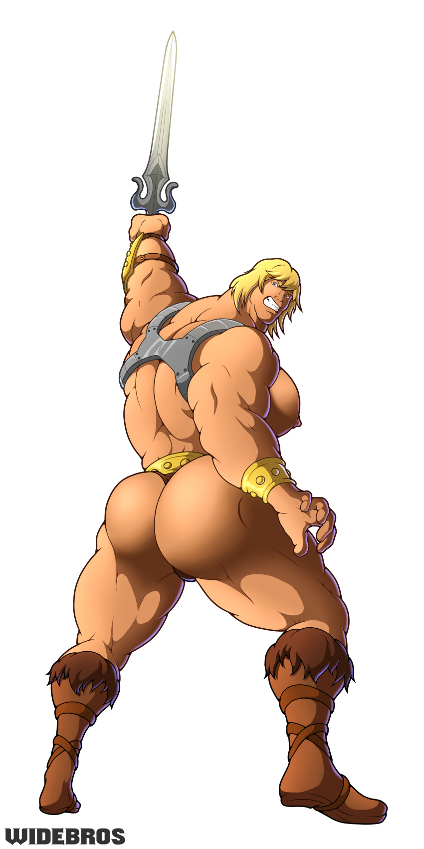 1boy abs almost_naked back back_muscles back_view biceps blonde blonde_hair bodybuilder boots brown_boots brown_underwear clenched_teeth erect_nipples gay he_man holding_object holding_sword holding_weapon huge_ass huge_butt huge_thighs human human_only looking_at_viewer looking_back male male_focus male_only masters_of_the_universe muscle muscles muscular muscular_arms muscular_ass muscular_back muscular_legs muscular_male muscular_thighs nipples pecs solo solo_focus solo_male sword teeth teeth_clenched teeth_showing thick thick_ass thick_thighs thong underwear veins veiny_penis widebros