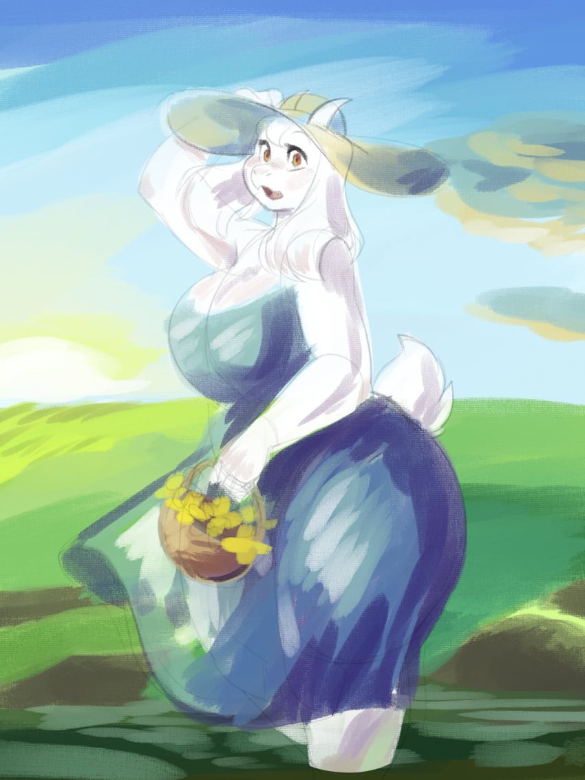 anthro big_breasts breasts cleavage clothed clothing female fur furry furry_only milf partially_submerged sketch skwrlwrld solo tagme tail toriel undertale undertale_(series)