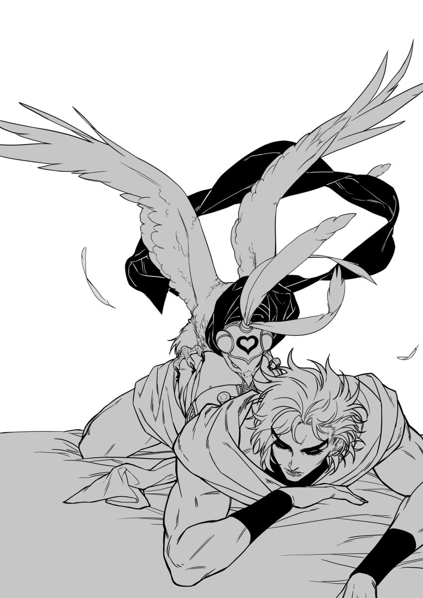 1boy ass bird closed_eyes dio_brando eyelashes falcon huang_lia indoors jojo's_bizarre_adventure male_focus monochrome pet_shop_(jjba) sex stardust_crusaders wristband yaoi zoophilia