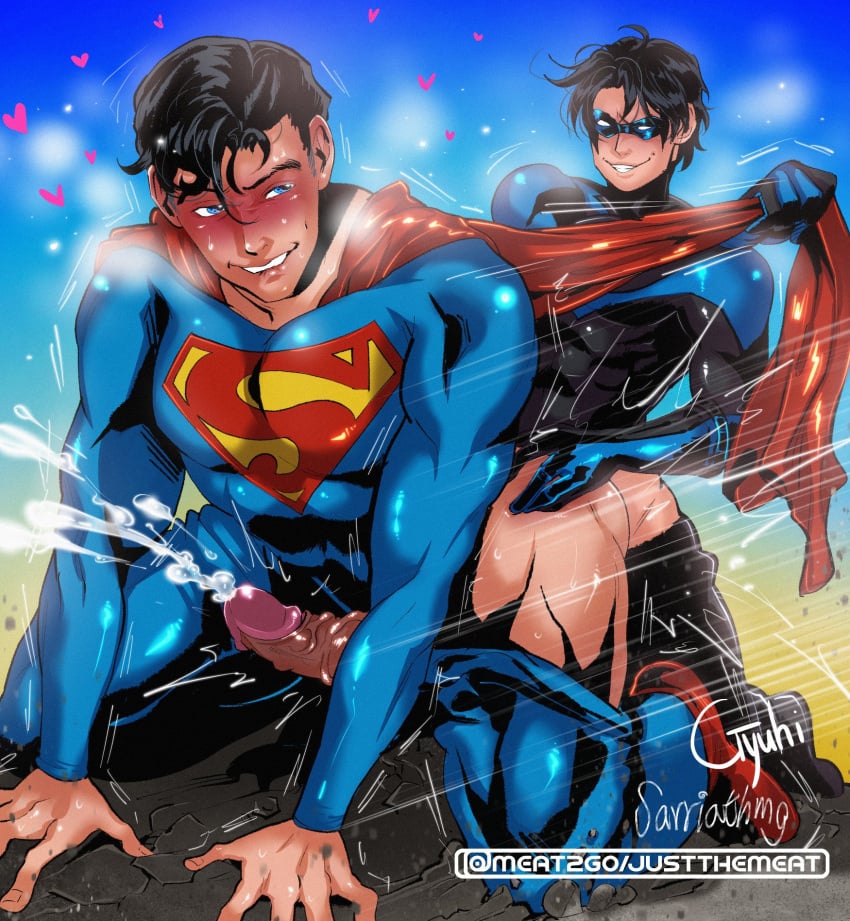 anal anal_sex artist_collab batman_(series) big_cock big_penis boner clark_kent cum cumming cumming_from_anal_sex dc dc_comics dick_grayson erect_penis erect_while_penetrated erection gay gay_sex gyuhi hard_on hearts horny_male huge_cock huge_penis justthemeat/meat2go kal-el leaking_cum male male_only muscles muscular muscular_male nightwing pants_down pleasure_face pulling_cape sarriathmg small_dom_big_sub superman superman_(series) uncut veiny_penis younger_dom_older_sub