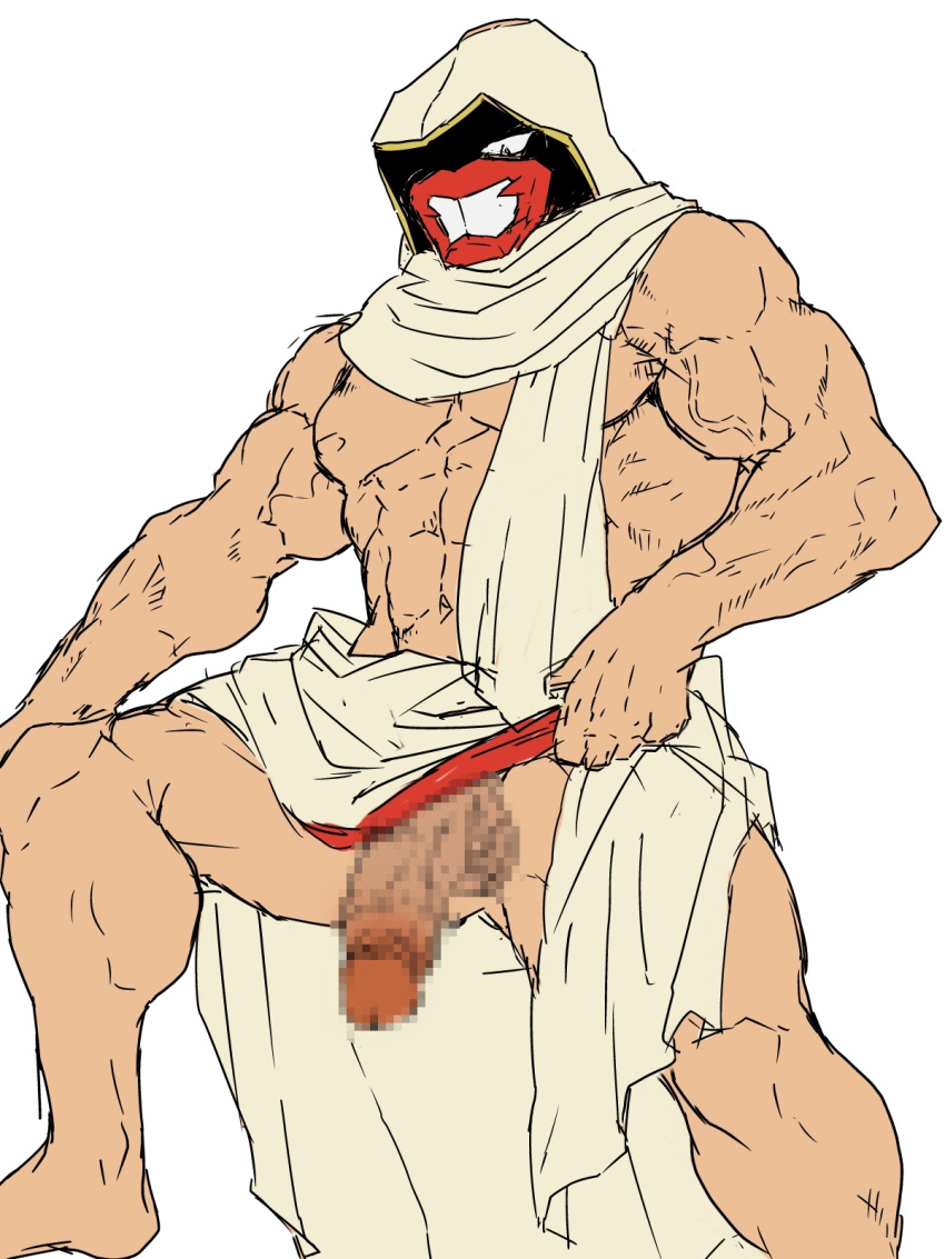 balls bara big_balls big_penis censored_penis dokichi dragon_poker hood hood_up male male_only muscles muscular penis robe solo solo_male spread_legs ulus