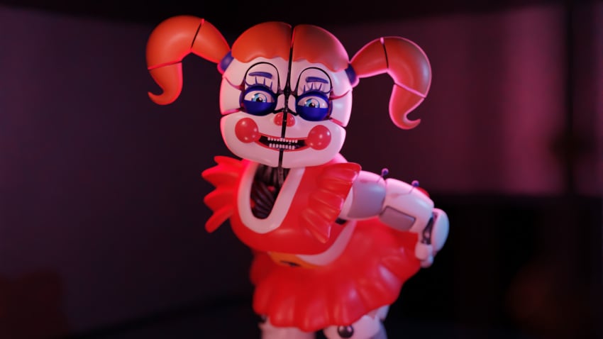 3d 3d_(artwork) baby_(fnafsl) blender blender_(software) blue_eyes blurry_background canon_appearance circus_baby circus_baby_(fnaf) circus_baby_(original) elizansfw female female_only five_nights_at_freddy's five_nights_at_freddy's:_sister_location full_color looking_at_viewer m0nk3y no_penetration red_cheeks red_hair red_lipstick robot robot_girl skirt_lift solo solo_female standing