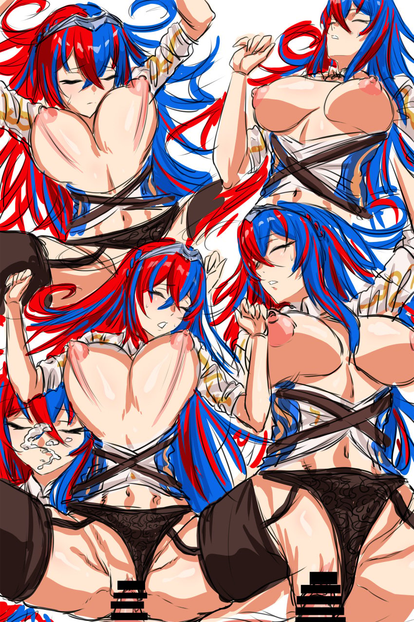 1girls akaringh alear_(female)_(fire_emblem) alear_(fire_emblem) alternate_breast_size big_breasts black_panties blue_hair bouncing_breasts breasts breasts_out censored closed_eyes female fire_emblem fire_emblem_engage large_breasts long_hair nintendo open_mouth panties red_hair sex sleep_molestation sleeping straight thighhighs underwear vaginal_penetration very_long_hair