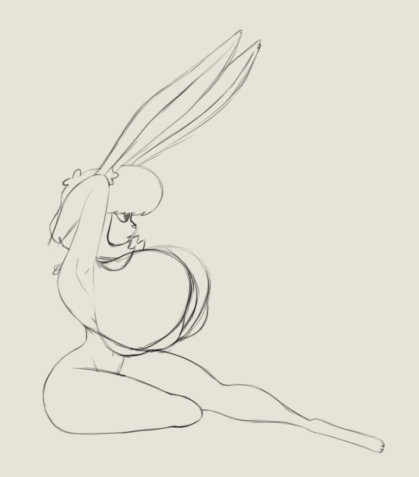 arms_behind_head bottomless breasts female fur huge_breasts nsfwoaf rabbit raspberry_(nsfwoaf) thick_thighs wide_hips