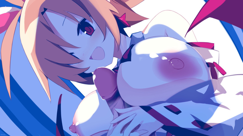 1boy 1boy1girl 1girls breasts disgaea disgaea_rpg female lucy_(disgaea_rpg) male nanozenzen nippon_ichi_software paizuri penis shrine_maiden titjob