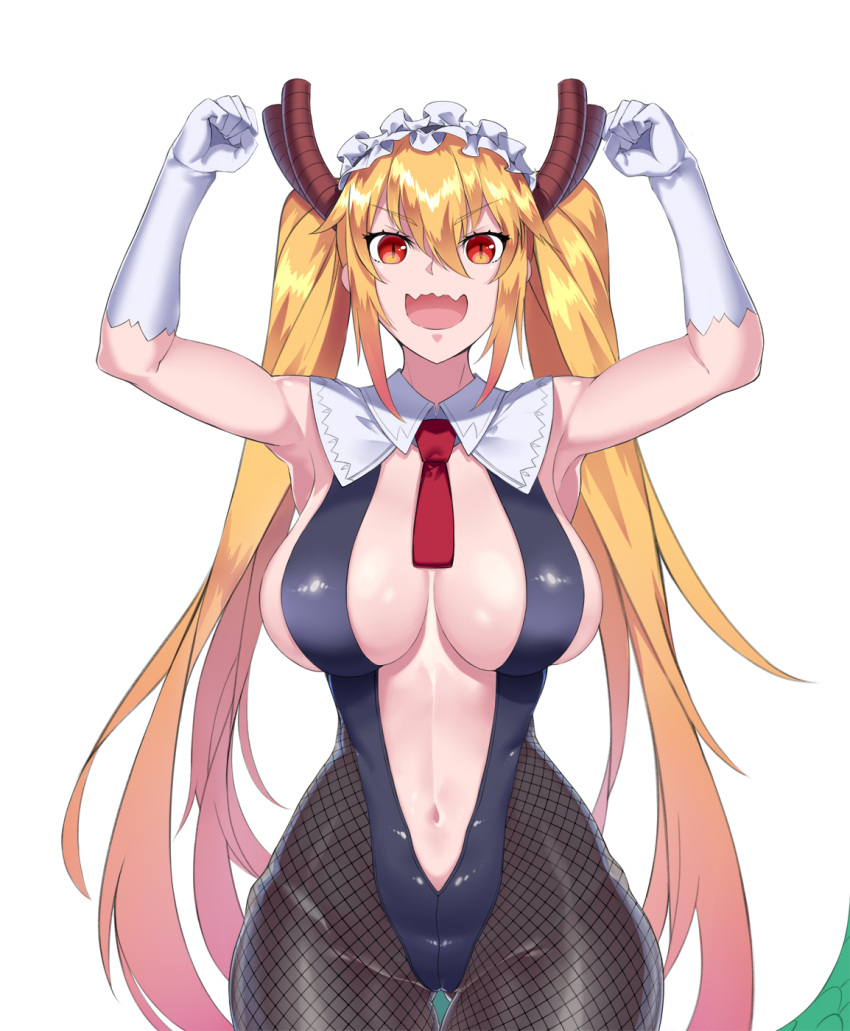 1girls alternate_costume big_breasts blonde_hair dragon_girl dragon_horns dragon_tail light-skinned_female maid_headdress miss_kobayashi's_dragon_maid monster_girl mrnn tagme tohru_(dragon_maid) twintails