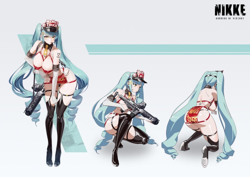 ass ass_focus blue_hair breasts breasts_out goddess_of_victory:_nikke gun privaty_(nikke) underwear writing_on_ass