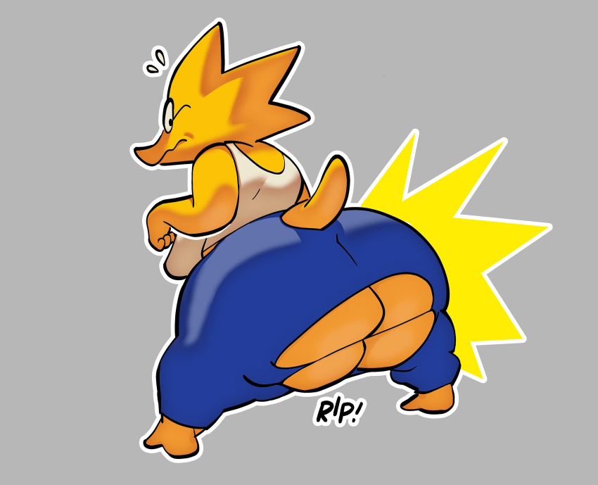 alphys anthro ass barefoot big_butt bodily_fluids bottomwear breasts clothed clothing curvy_figure english_text exposed_butt eyewear feet female flying_sweatdrops glasses hi_res huge_butt huge_hips leaning leaning_forward lizard looking_at_butt looking_at_own_butt looking_at_self looking_back looking_back_at_self nervous non-mammal_breasts nondelismell onomatopoeia pants partially_clothed rear_view reptile scales scalie shirt short_stack short_tail simple_background solo sound_effects standing sweat sweatdrop tail tank_top text thick_tail thick_thighs topwear torn_bottomwear torn_clothing torn_pants undertale_(series) voluptuous wardrobe_malfunction wavy_mouth wide_hips wide_stance yellow_body yellow_scales yoga_pants