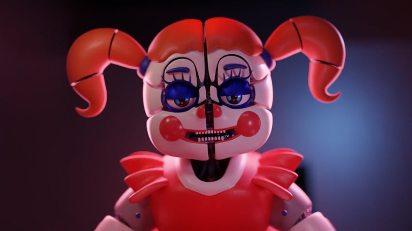 3d 3d_(artwork) baby_(fnafsl) blender blender_(software) blue_eyes blurry_background canon_appearance circus_baby circus_baby_(fnaf) circus_baby_(original) female five_nights_at_freddy's five_nights_at_freddy's:_sister_location full_color fully_clothed half-closed_eyes no_penetration no_sex orange_hair red_lipstick robot robot_girl solo solo_female white_body white_skin