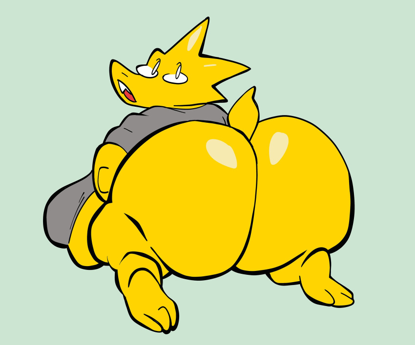 alphys anthro ass beady_eyes big_breasts big_butt bottomless breasts buckteeth clothed clothing eyewear female glasses hi_res huge_breasts huge_butt huge_hips kneeling lizard looking_at_viewer looking_back looking_back_at_viewer non-mammal_breasts nondelismell obese obese_anthro obese_female open_mouth overweight overweight_anthro overweight_female rear_view reptile scales scalie sharp_teeth shirt short_tail simple_background solo tail teeth thick_tail thick_thighs topwear under_boob undertale undertale_(series) white_eyes wide_hips yellow_body yellow_scales