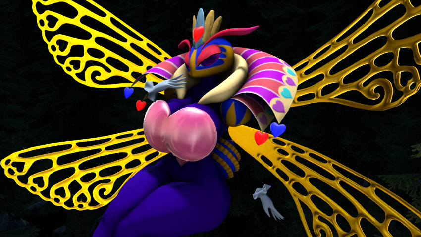 16:9 2023 3d_(artwork) 4_wings antennae_(anatomy) anthro armor arthropod arthropod_abdomen baek-myo bee big_breasts blue_body blue_skin breastplate breasts clothed clothing crown digital_media_(artwork) feather_boa female floating floating_hands gloves half-closed_eyes handwear headgear heart hi_res hymenopteran insects kirby_(series) kirby_triple_deluxe looking_at_viewer multi_wing narrowed_eyes nintendo non-mammal_breasts partially_clothed plant pose purple_eyes queen_sectonia solo source_filmmaker tree widescreen wings yellow_body yellow_skin yellow_wings